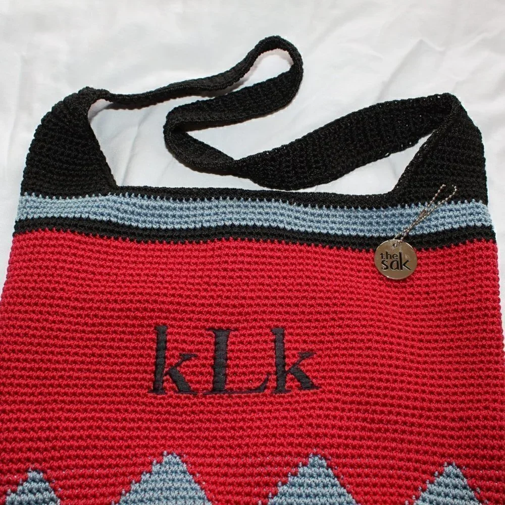 The Sak crochet hand made Hobo Bag white red and blue purse